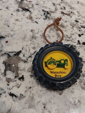 Vintage Waterloo Boy Tractor Tire  Ornament  And A John Deere Marked Key